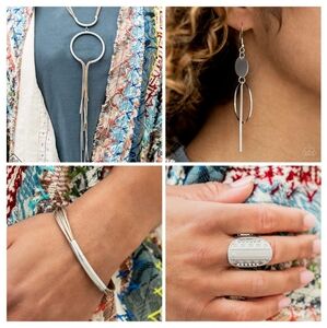 Paparazzi Jewelry 4 Piece Set Silver Brown Necklace Earrings Bracelet Ring New